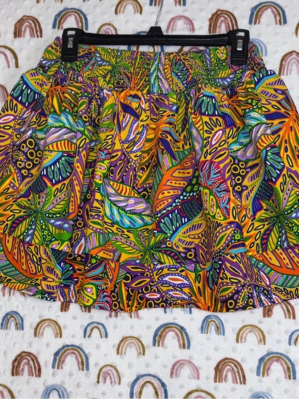 Truth Bright Multicolor Leaf Print Skort Womens Medium Elastic Waist Skirt Short
